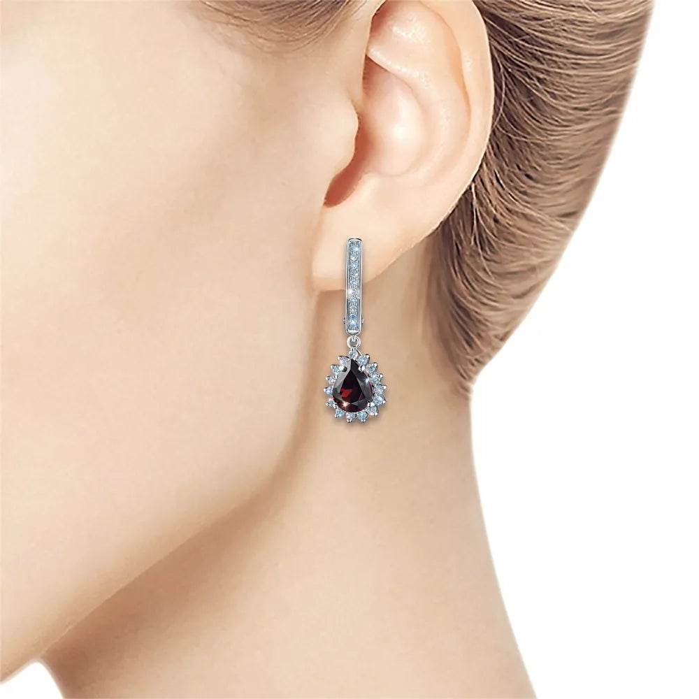 14K White Gold Earrings with Garnet and Lab-Created Diamonds 13.990 CT.TW
