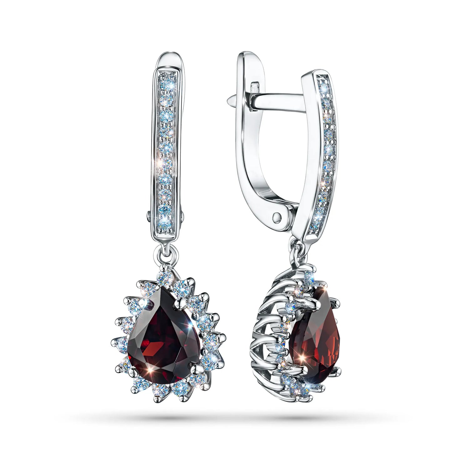14K White Gold Earrings with Garnet and Lab-Created Diamonds 13.990 CT.TW