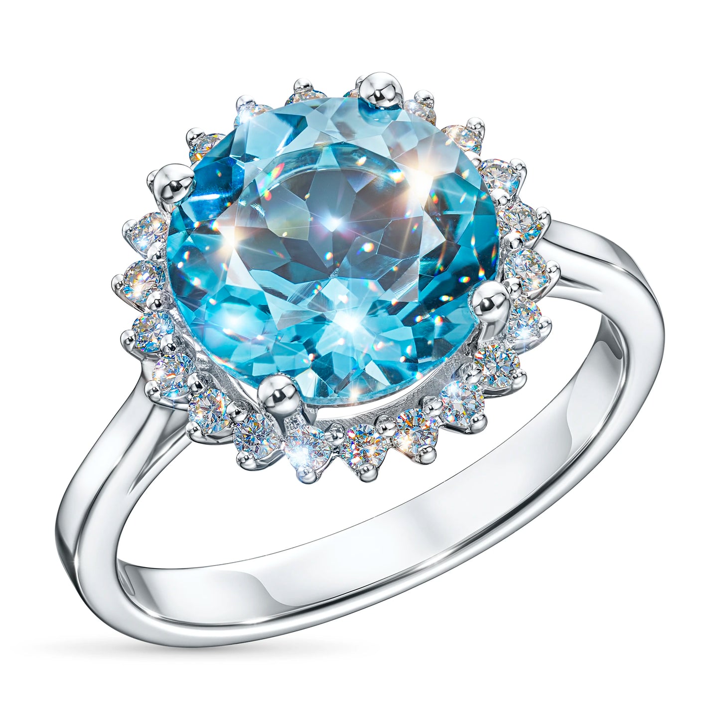 14K White Gold Ring with Topaz and Lab-Created Diamonds 6.180 CT.TW