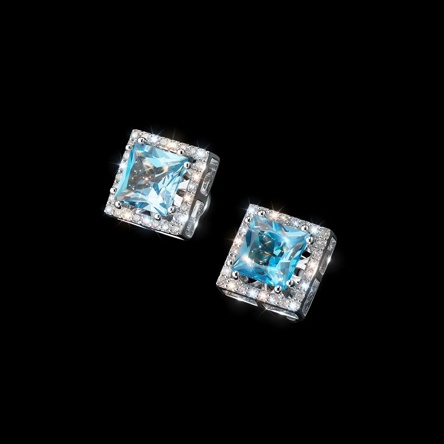 14K White Gold Earring Studs with Topaz and Lab-Created Diamonds 18.930 CT.TW