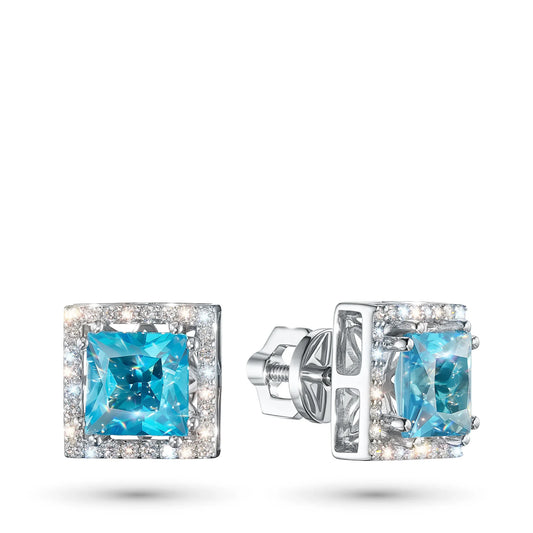 14K White Gold Earring Studs with Topaz and Lab-Created Diamonds 18.930 CT.TW