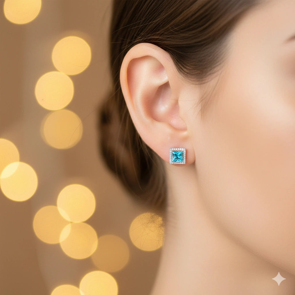 14K White Gold Earring Studs with Topaz and Lab-Created Diamonds 18.930 CT.TW