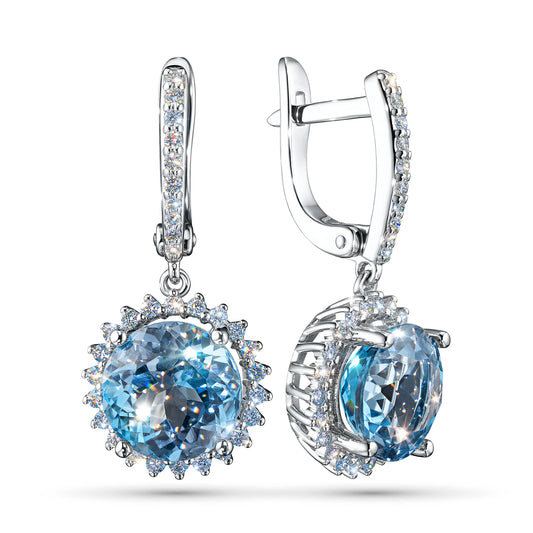 14K White Gold Earrings with Topaz and Lab-Created Diamonds 30.700 CT.TW