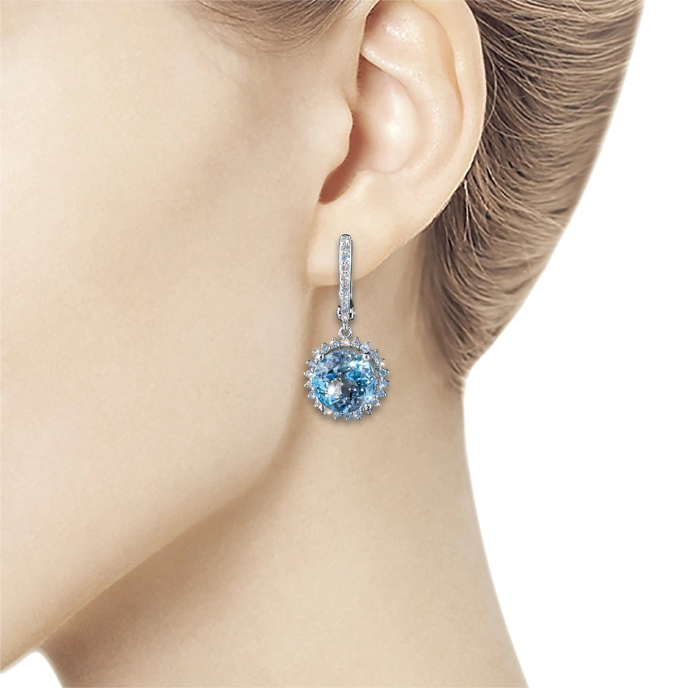 14K White Gold Earrings with Topaz and Lab-Created Diamonds 30.700 CT.TW