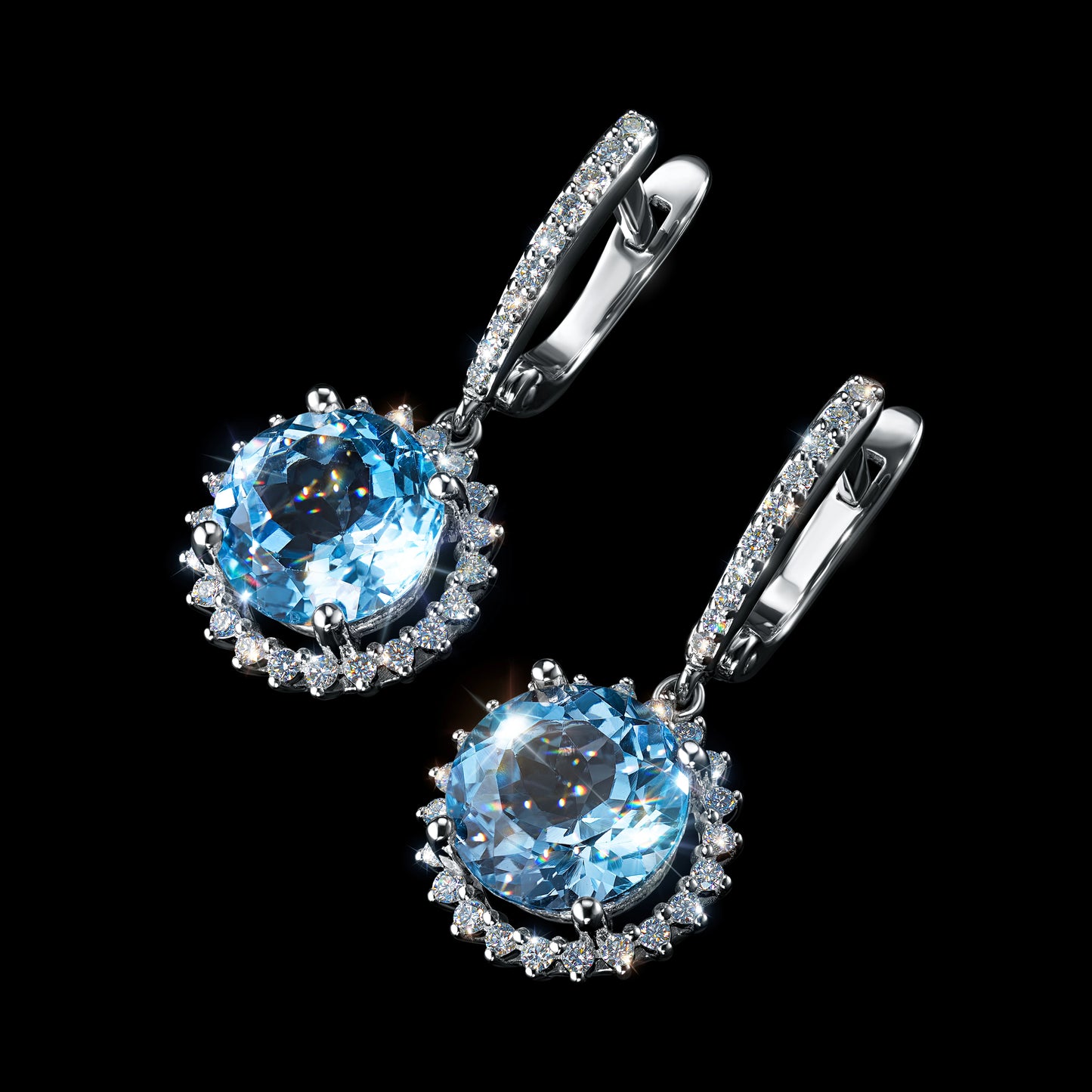 14K White Gold Earrings with Topaz and Lab-Created Diamonds 30.700 CT.TW